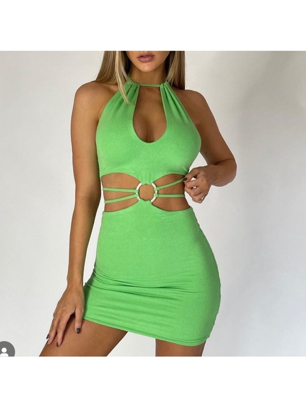 Tiger Mist Green Rayna Cut Out Ring Waist Mini Dress Small
